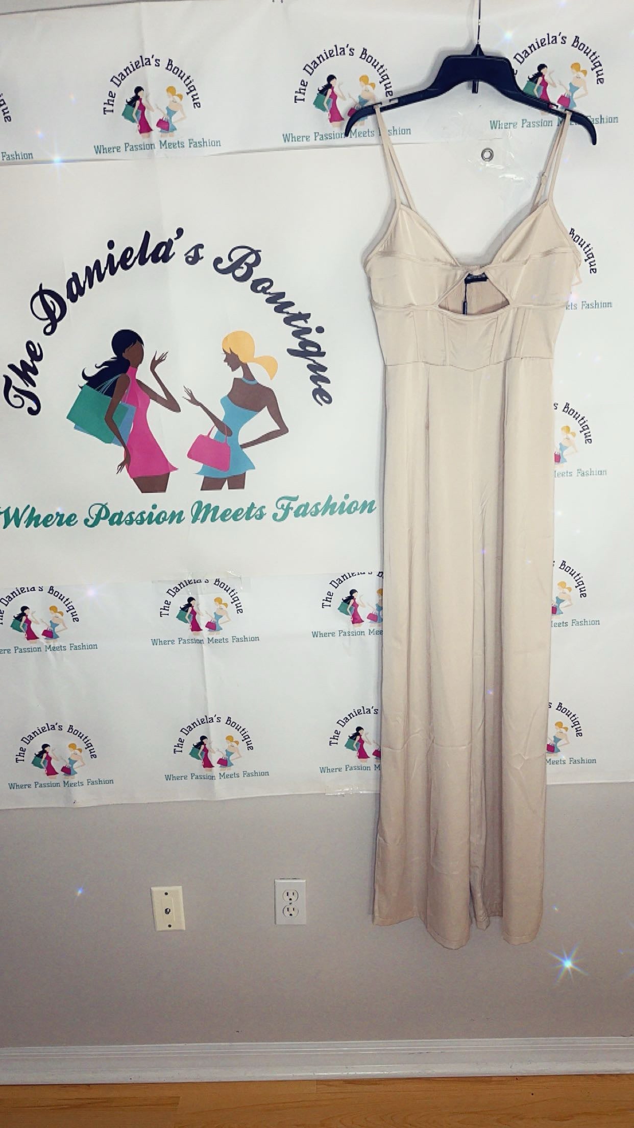 Beige Sleeveless Thin-Strapped Jumpsuit