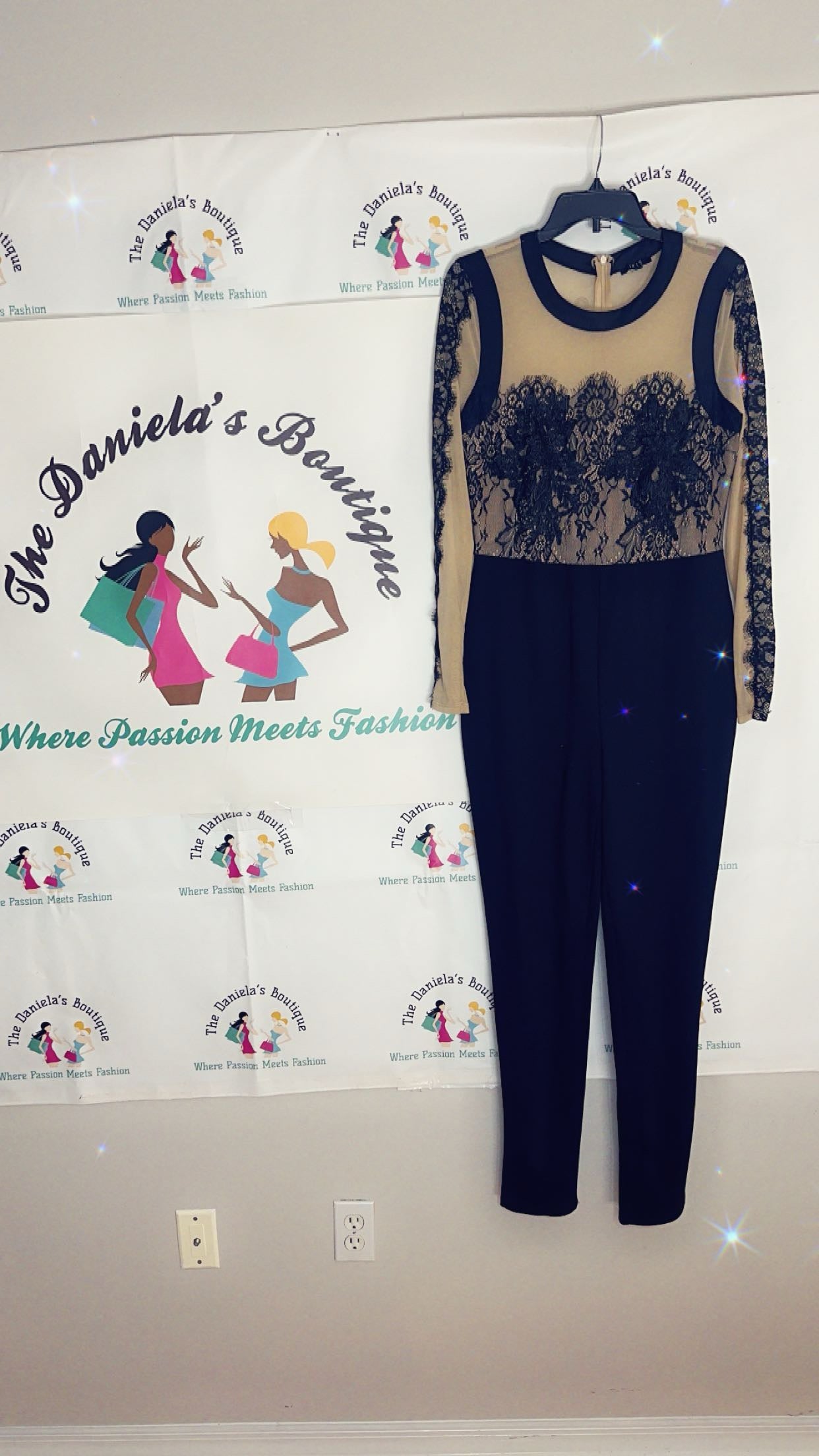 Black and Nude Floral Sheer Jumpsuit
