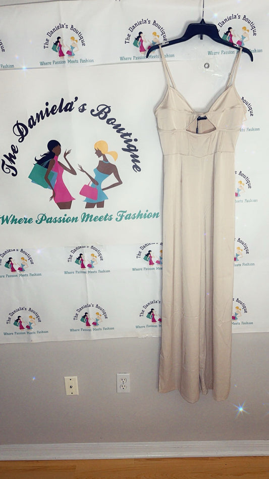 Beige Sleeveless Thin-Strapped Jumpsuit