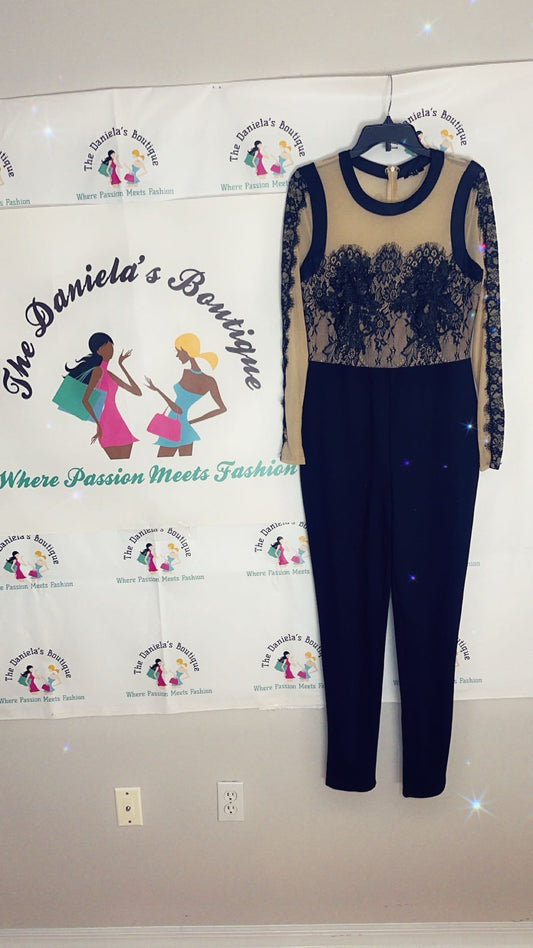 Black and Nude Floral Sheer Jumpsuit