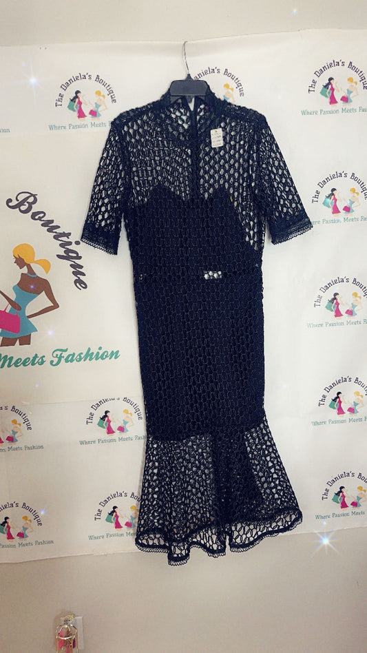 Black Sheer Quarter Sleeve Dress